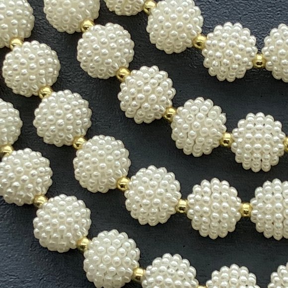 Statement Necklace Beaded Pearl Cluster Bib Multistrand Glam Copper Gold - Picture 4 of 10